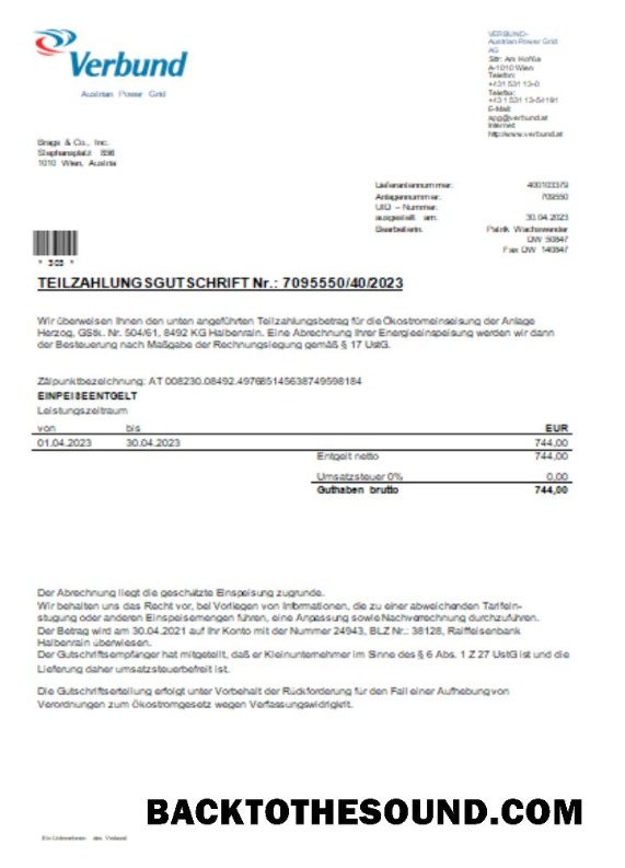 Scarica Verbund Austrian Power Griglia Bolletta Affari Bolletta, SCR Campione mockup