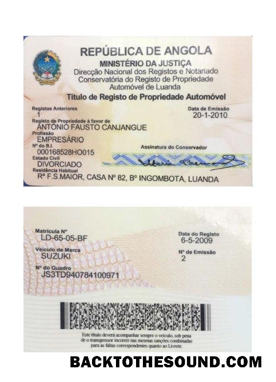 Scarica Angola veicolo registrazione Carta Versione 2 Campione design