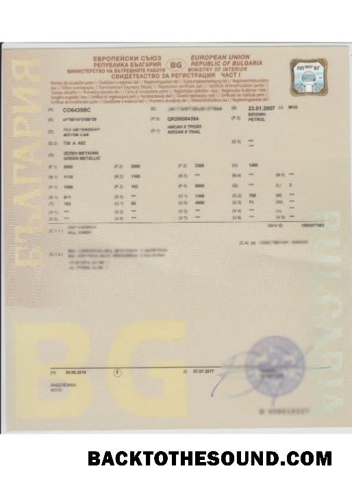 Pobierz Bułgaria pojazd rejestracja Certyfikat Próbka podgląd
