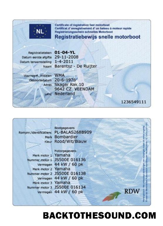 Pobierz Holandia rejestracja Certyfikat fast motorboat Próbka podgląd