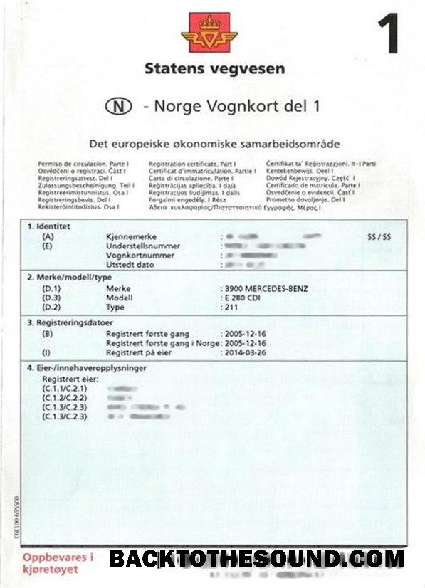Pobierz Norwegia pojazd rejestracja Certyfikat Próbka makieta