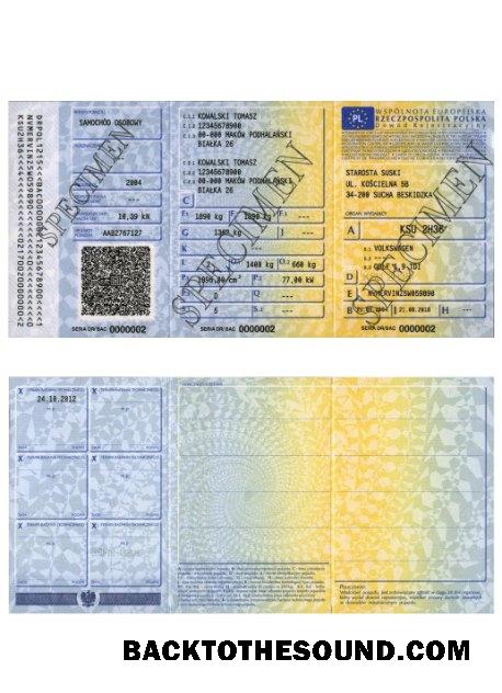 Pobierz Polska pojazd rejestracja Certyfikat Próbka makieta