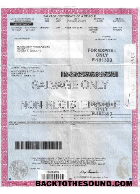 Pobierz USA Illinois salvage Certyfikat of a pojazd Próbka makieta