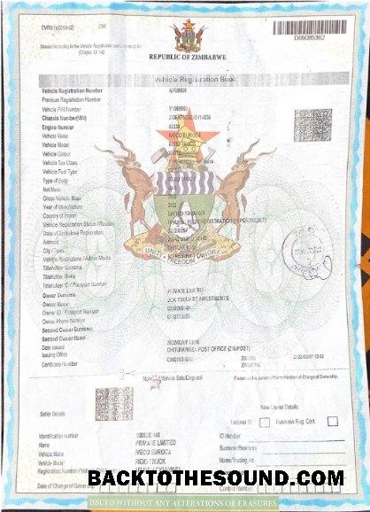 Pobierz Zimbabwe pojazd rejestracja Certyfikat Próbka podgląd