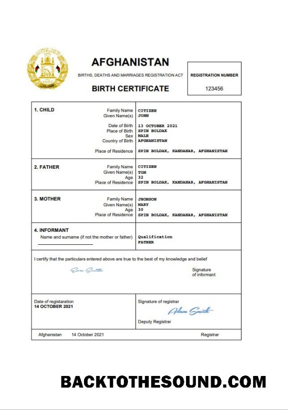 İndir Afganistan vital record doğum Sertifika Word Örnek ön izleme