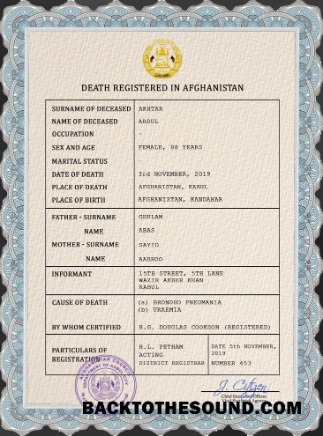İndir Afganistan vital record ölüm Sertifika PSD Örnek şablon