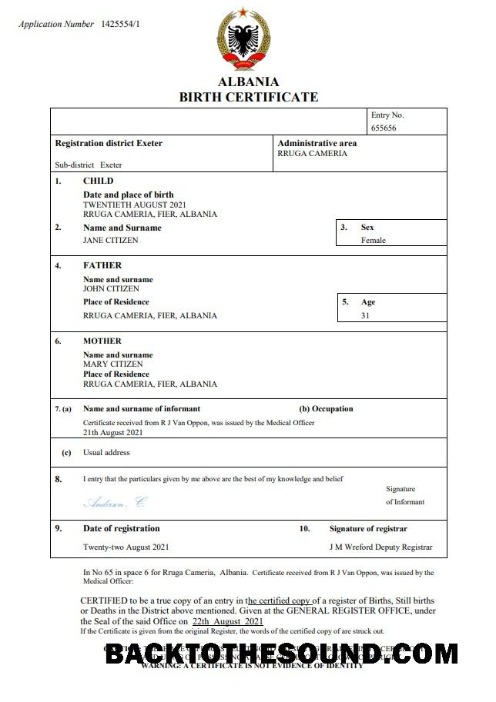 İndir Arnavutluk doğum Sertifika Word and PDF Örnek tasarım