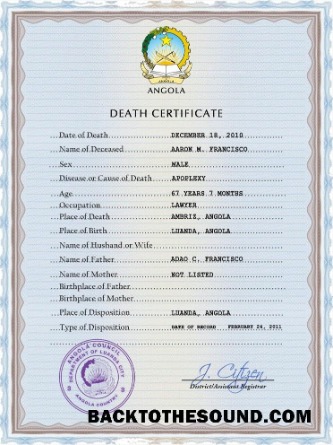 İndir Angola vital record ölüm Sertifika PSD Örnek şablon