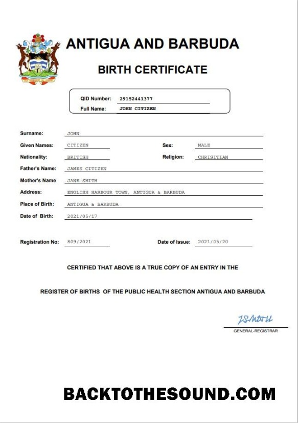 İndir Antigua ve Barbuda doğum Sertifika Word and PDF Örnek şablon