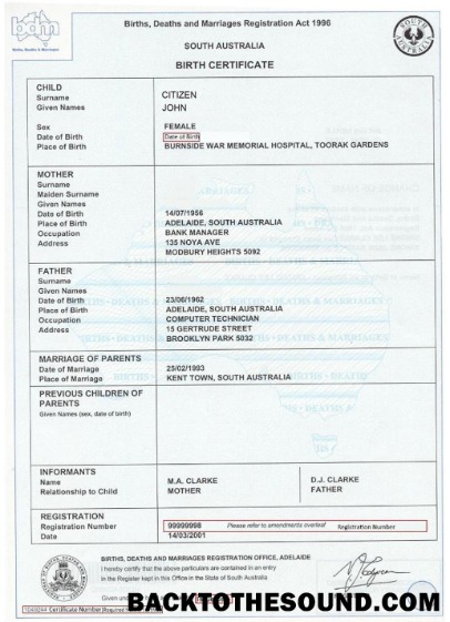 İndir Avustralya South Avustralya doğum Sertifika Örnek taslak