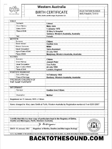 İndir Avustralya Western Avustralya doğum Sertifika in Word Format, Sürüm 3 Örnek örnek