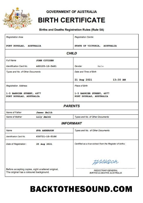 İndir Avustralya vital record doğum Sertifika Word and PDF Örnek örnek