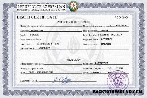 İndir Azerbaycan vital record ölüm Sertifika PSD Örnek taslak