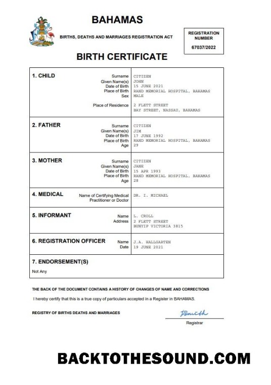 İndir Bahamalar vital record doğum Sertifika Word and PDF Örnek taslak