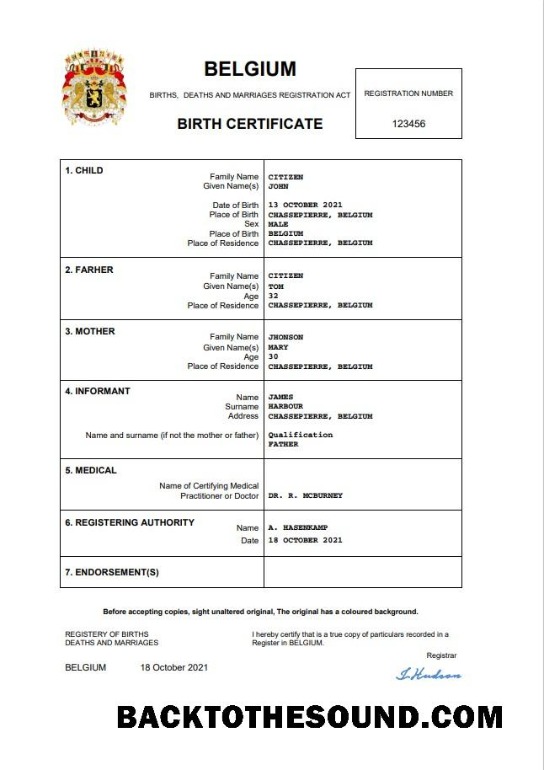 İndir Belçika vital record doğum Sertifika Word and PDF Örnek tasarım
