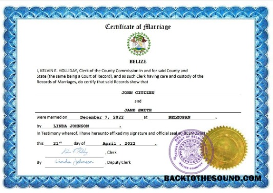 İndir Belize evlilik Sertifika Word and PDF Örnek ön izleme