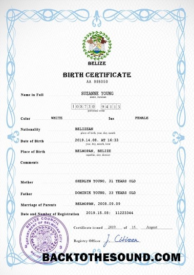 İndir Belize vital record doğum Sertifika PSD Örnek örnek