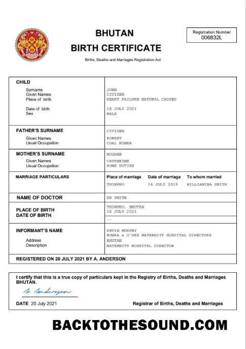 İndir Butan vital record doğum Sertifika Word and PDF Örnek taslak