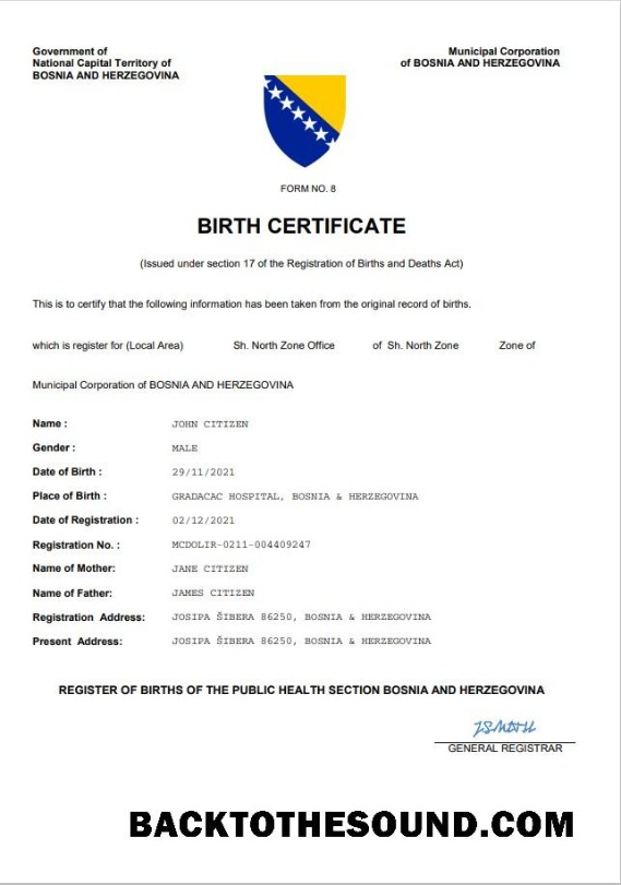 İndir Bosna Hersek vital record doğum Sertifika Word and PDF Örnek ön izleme