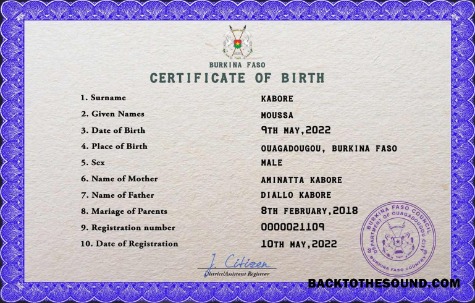 İndir Burkina Faso vital record doğum Sertifika PSD Örnek şablon