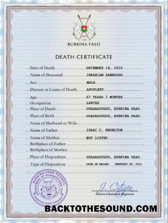 İndir Burkina Faso vital record ölüm Sertifika PSD Örnek tasarım