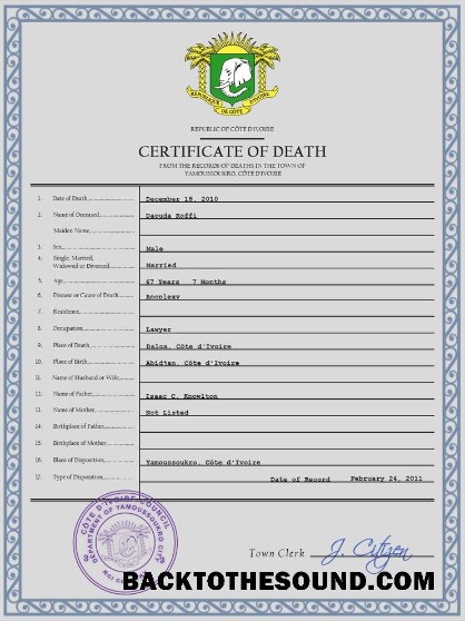 İndir Côte d’Ivoire vital record ölüm Sertifika PSD Örnek taslak