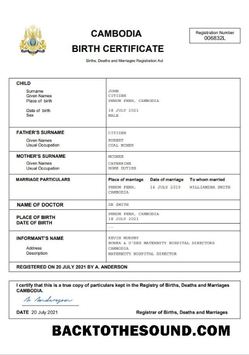 İndir Kamboçya doğum Sertifika Word and PDF Örnek taslak