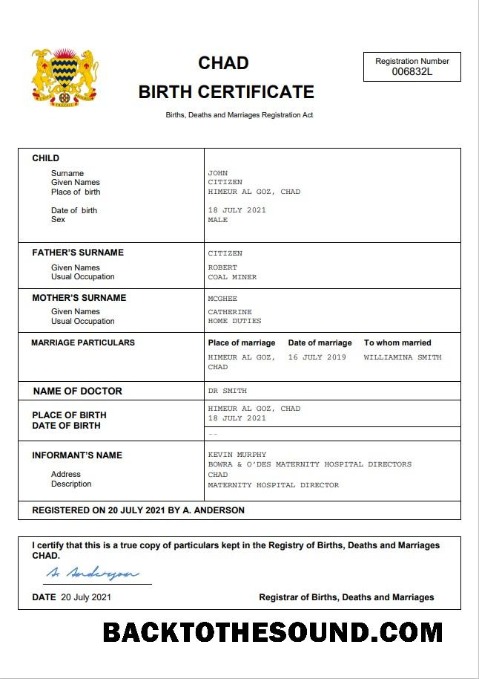 İndir Çad doğum Sertifika Word and PDF Örnek tasarım