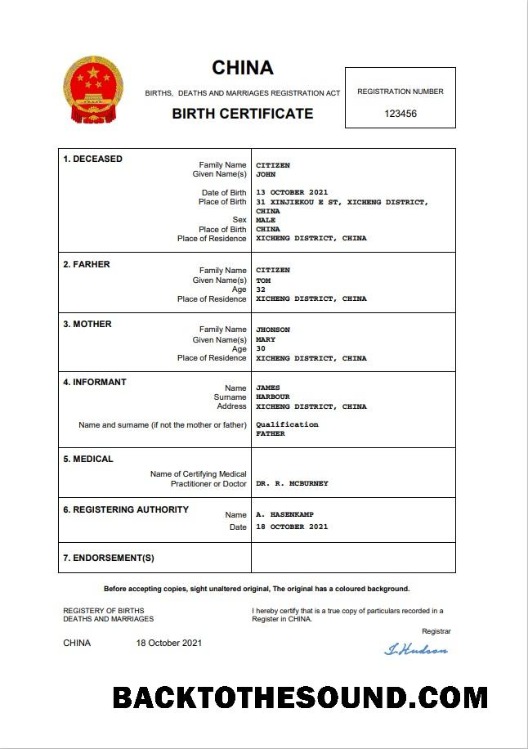 İndir Çin doğum Sertifika Word and PDF Örnek ön izleme