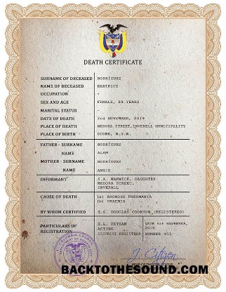 İndir Kolombiya vital record ölüm Sertifika PSD Örnek şablon