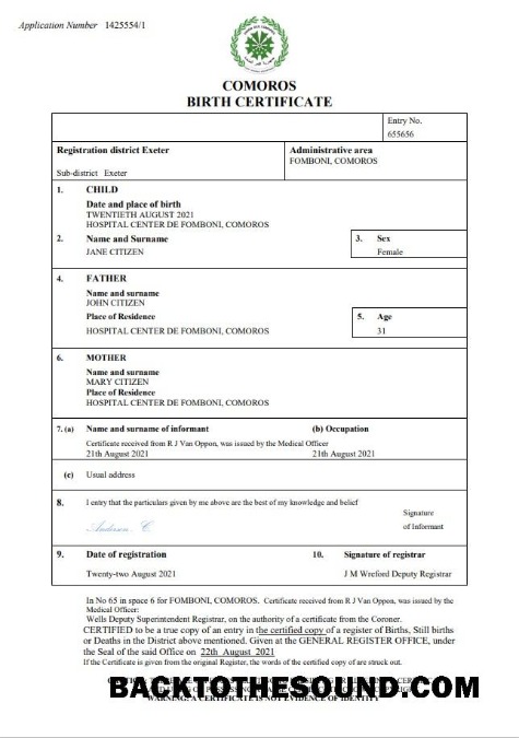 İndir Komorlar doğum Sertifika Word and PDF Örnek tasarım