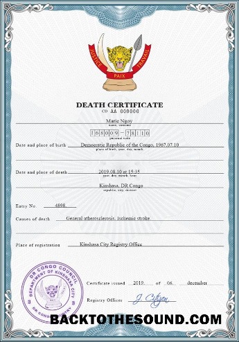 İndir Kongo (Democratic Republic of the Kongo) vital record ölüm Sertifika PSD Örnek taslak