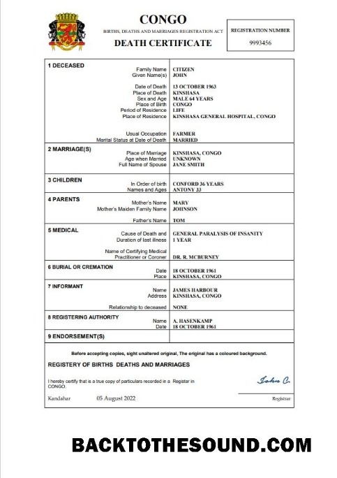 İndir Kongo ölüm Sertifika Word and PDF Örnek örnek