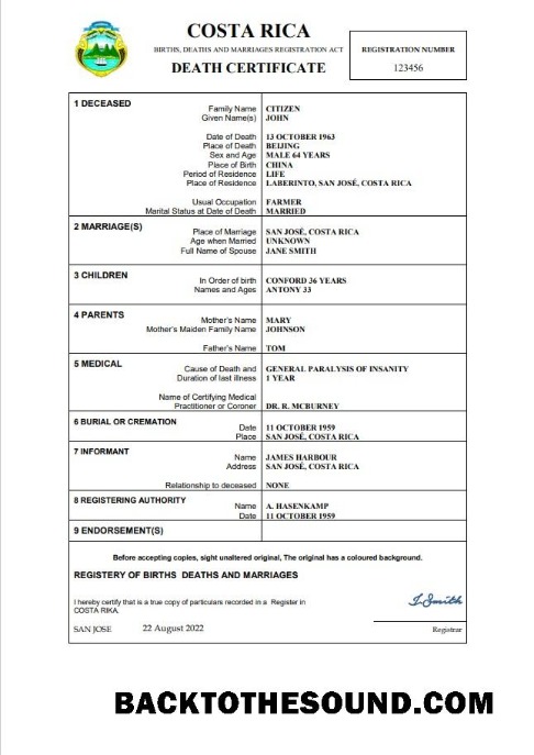 İndir Kosta Rika vital record ölüm Sertifika Word and PDF Örnek taslak