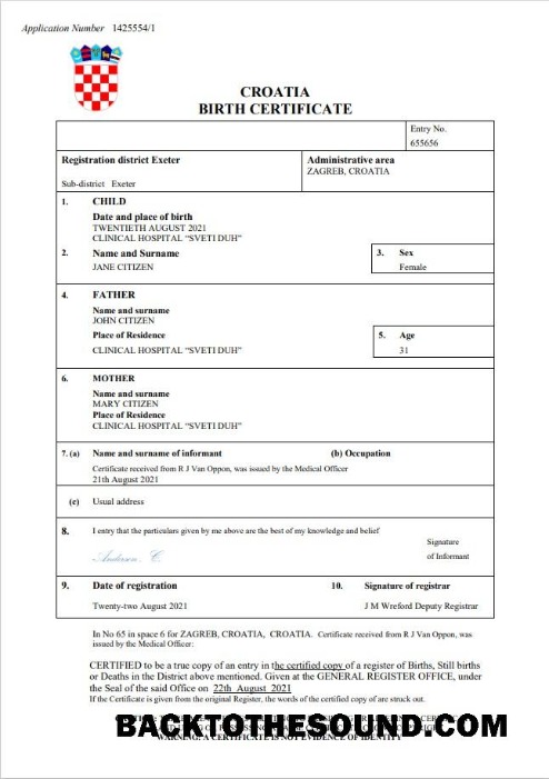 İndir Hırvatistan doğum Sertifika Word and PDF Örnek taslak