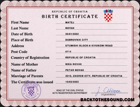 İndir Hırvatistan vital record doğum Sertifika PSD Örnek şablon