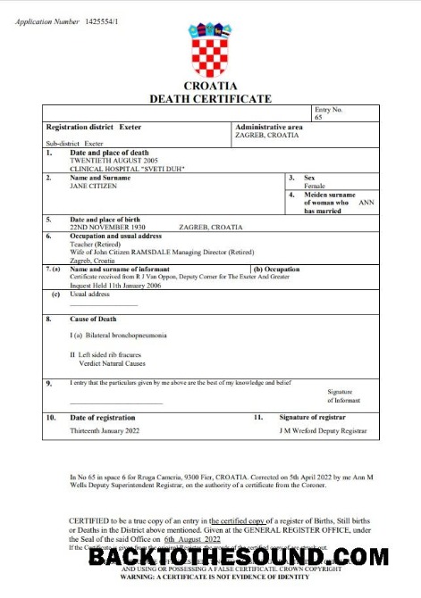 İndir Hırvatistan vital record ölüm Sertifika Word and PDF Örnek ön izleme