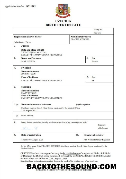 İndir Çekya vital record doğum Sertifika Word and PDF Örnek taslak