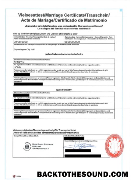 İndir Danimarka uluslararası evlilik Sertifika Örnek taslak