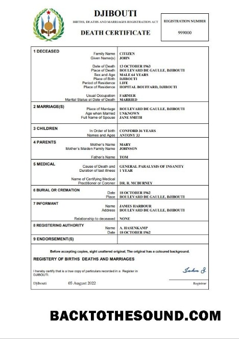 İndir Cibuti ölüm Sertifika Word and PDF Örnek taslak