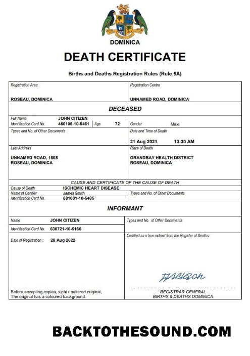 İndir Dominika vital record ölüm Sertifika Word and PDF Örnek taslak
