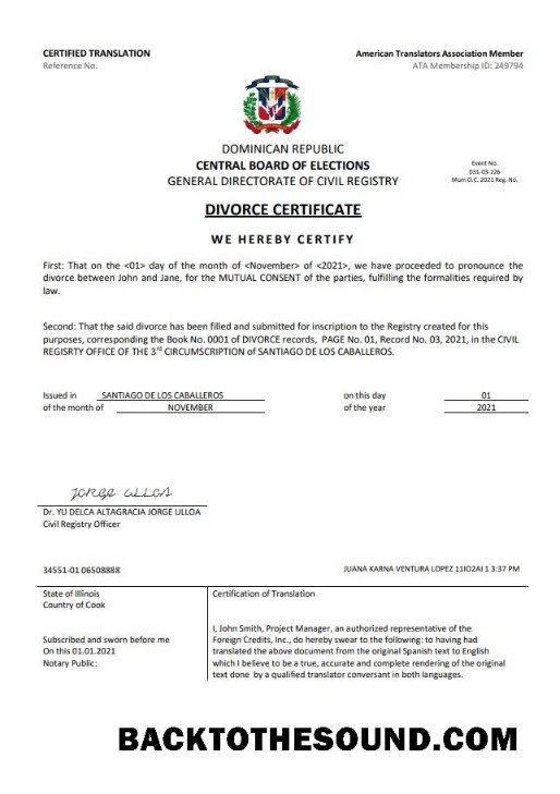 İndir Dominik Cumhuriyeti boşanma Sertifika in Word Format Örnek tasarım