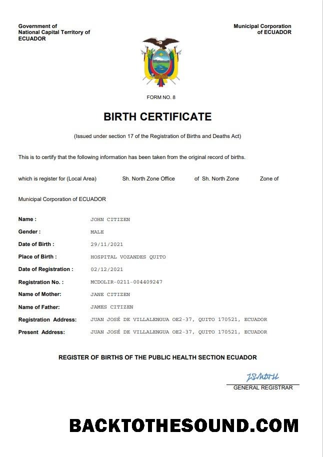 İndir Ekvador vital record doğum Sertifika Word and PDF Örnek tasarım