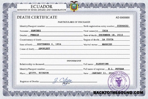 İndir Ekvador vital record ölüm Sertifika PSD Örnek tasarım