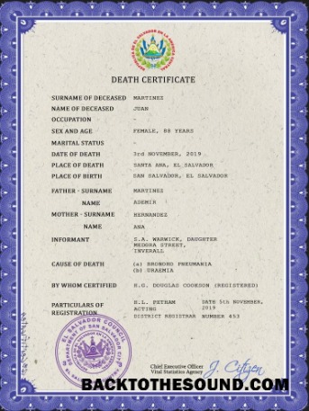 İndir El Salvador vital record ölüm Sertifika PSD Örnek şablon
