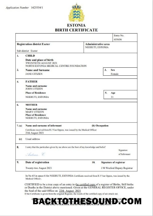 İndir Estonya vital record doğum Sertifika Word and PDF Örnek tasarım