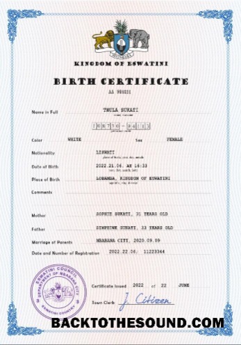 İndir Esvatini vital record doğum Sertifika PSD Örnek taslak