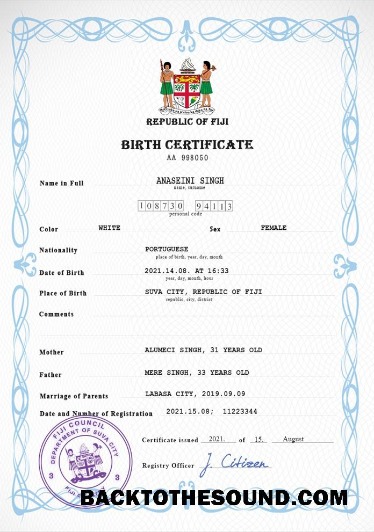 İndir Fiji vital record doğum Sertifika PSD Örnek taslak