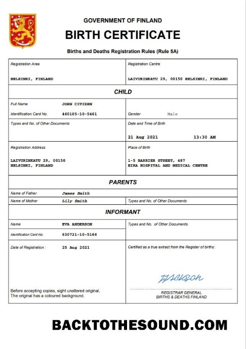 İndir Finlandiya vital record doğum Sertifika Word and PDF Örnek tasarım
