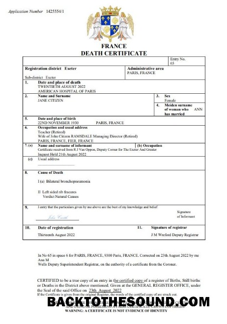 İndir Fransa vital record ölüm Sertifika Word and PDF Örnek tasarım